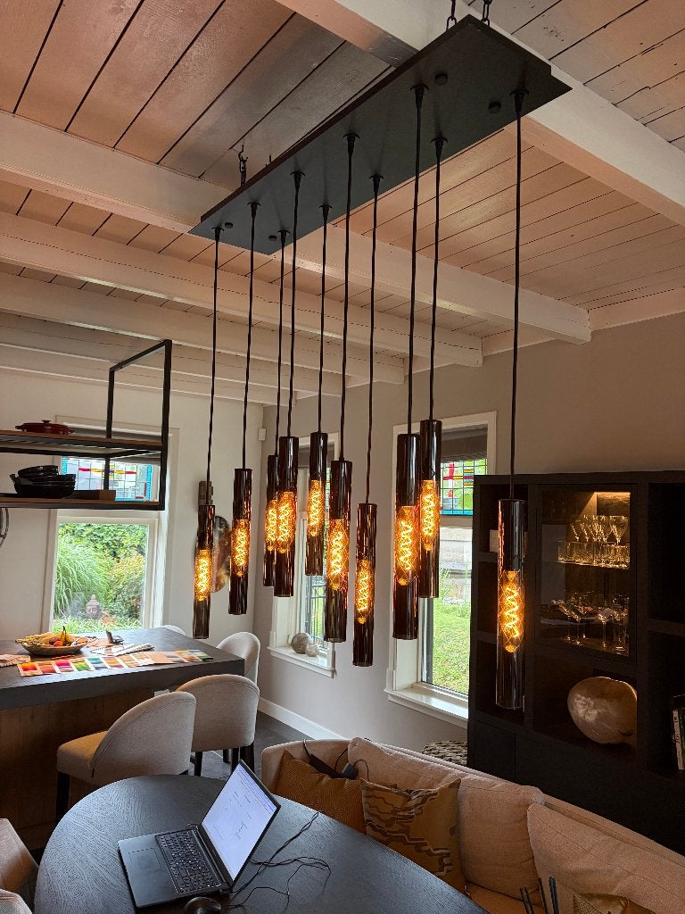 Maretti ICON hanglamp 10-lichts smoke, Huis en Inrichting, Ophalen, Chique hotelsfeer elegant, E27 (groot), Glas