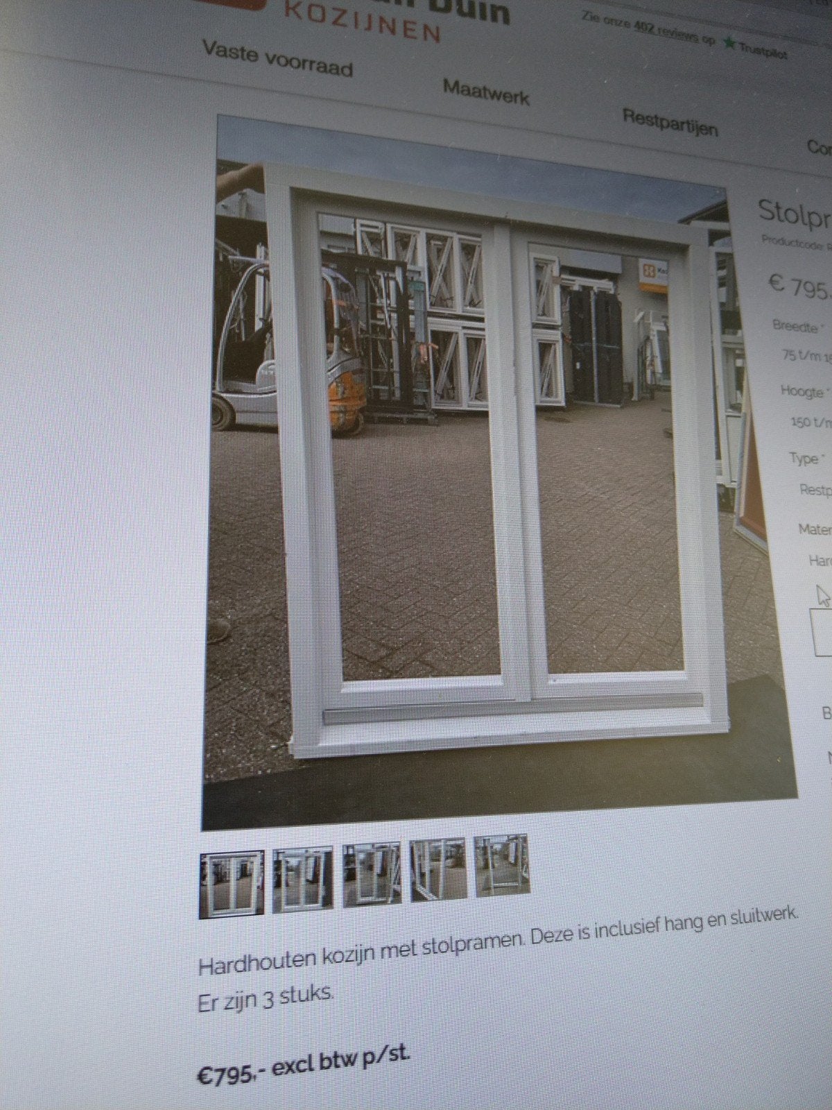 3 x Hardhout kozijn met stolpraam, Doe-het-zelf en Verbouw, Gevelraam of Ruit, Nieuw, 120 tot 160 cm, 160 cm of meer