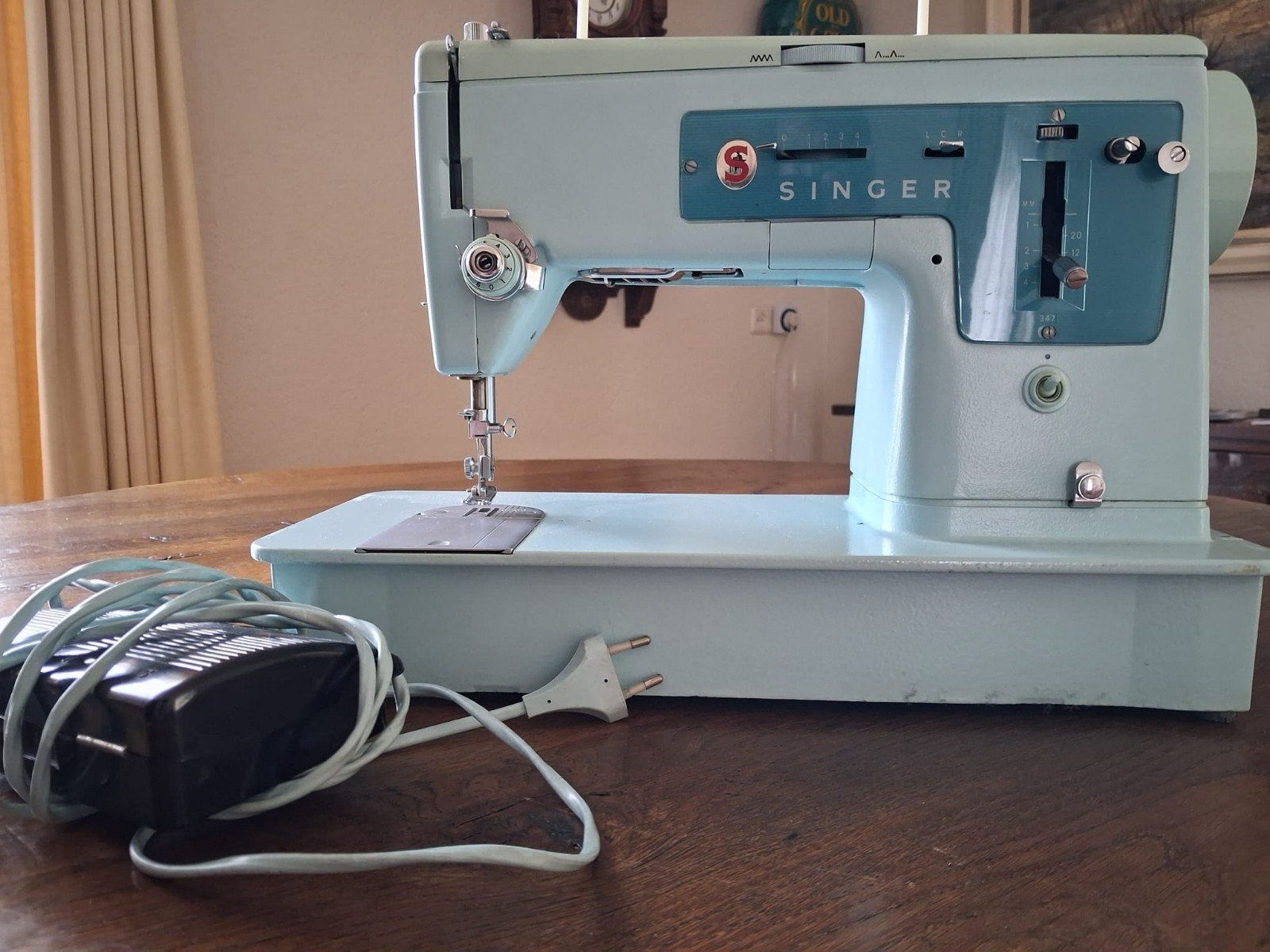 Klassieke Singer 347 Naaimachine met koffer (robin egg blue), Ophalen, Gebruikt, Naaimachine, Singer