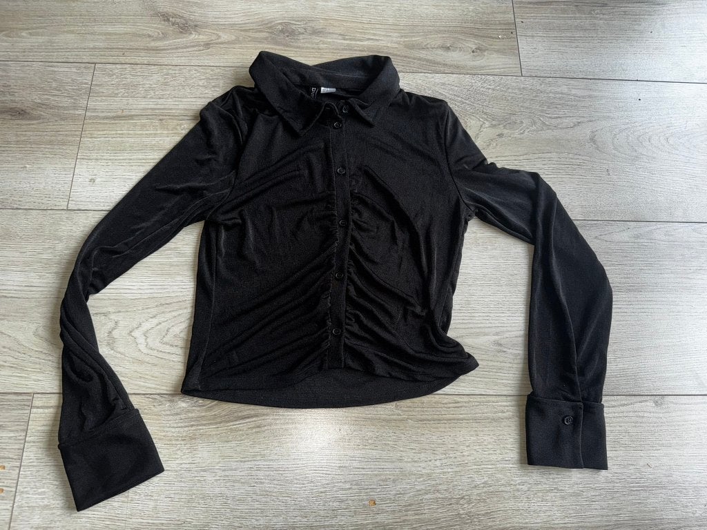 Zwarte blouse top topje shirt zwart m H&m, Verzenden, Zo goed als nieuw, Maat 38/40 (M), Zwart