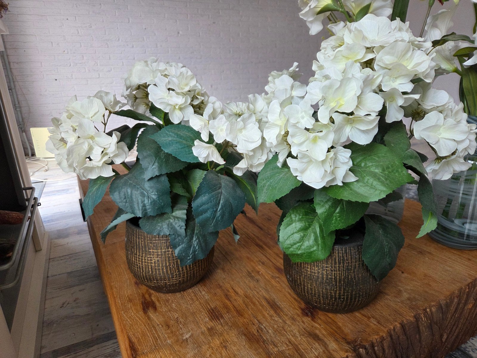 Mooie bloempotten met kunsthortensia's, Ophalen, Binnen, Kunstbloem, Kunststof