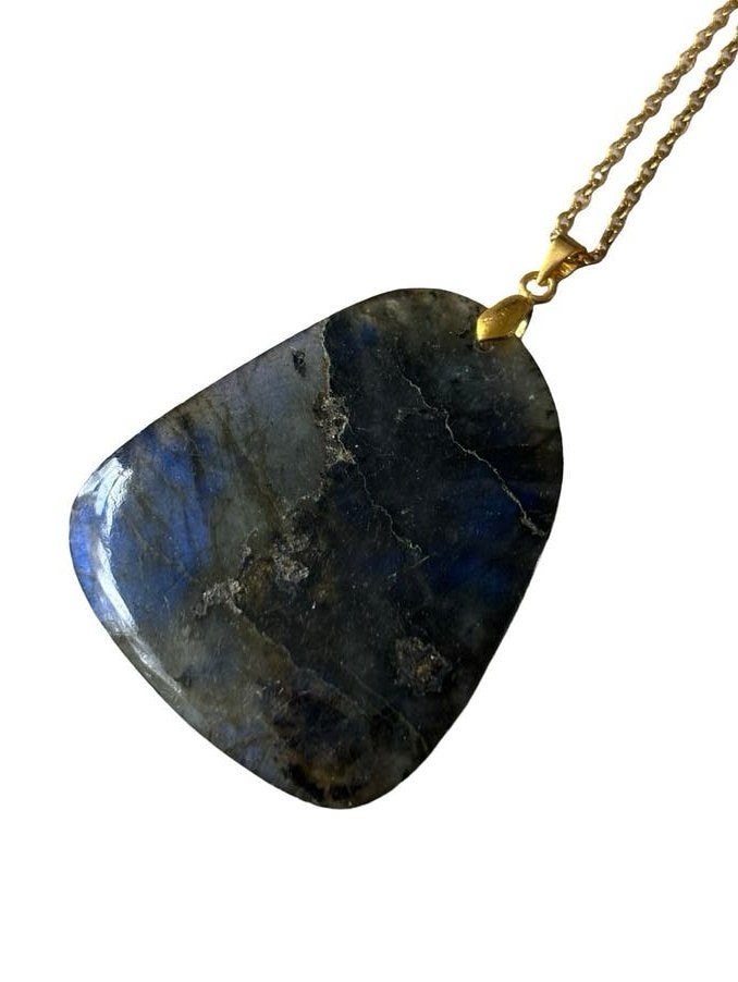 Labradoriet Edelsteen Ketting - Roestvrijstaal Handgemaakt, Blauw, Nieuw, Saar Bazaar, Ophalen of Verzenden