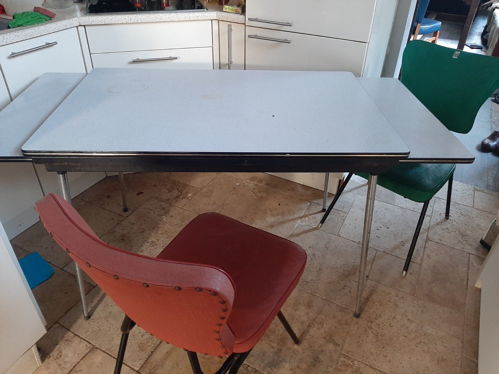 Retro keukenset, Huis en Inrichting, Tafels | Eettafels, Ophalen, Gebruikt, 100 tot 150 cm, 50 tot 100 cm