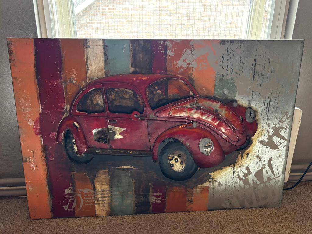 Metalen wanddecoratie auto / VW Kever stijl – 120x80 cm, Antiek en Kunst, Ophalen