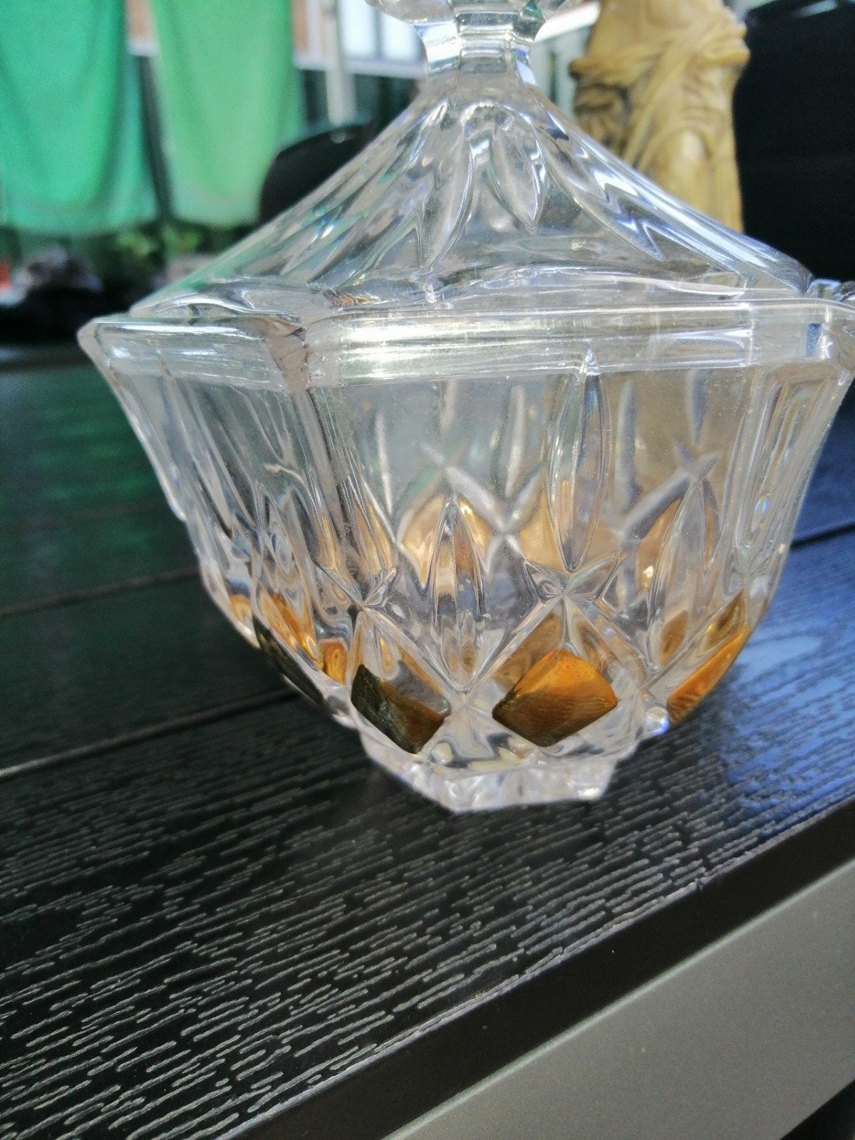 Glazen pot zeskant met deksel zgan zie alle foto's, Ophalen of Verzenden, Zo goed als nieuw, Rond, Glas
