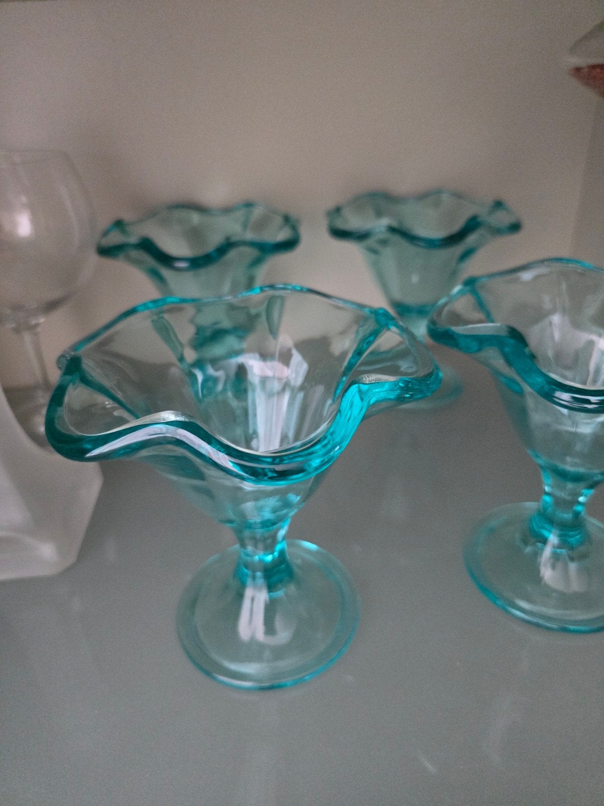 Set van 4 vintage turquoise ijscoupes, Ophalen of Verzenden