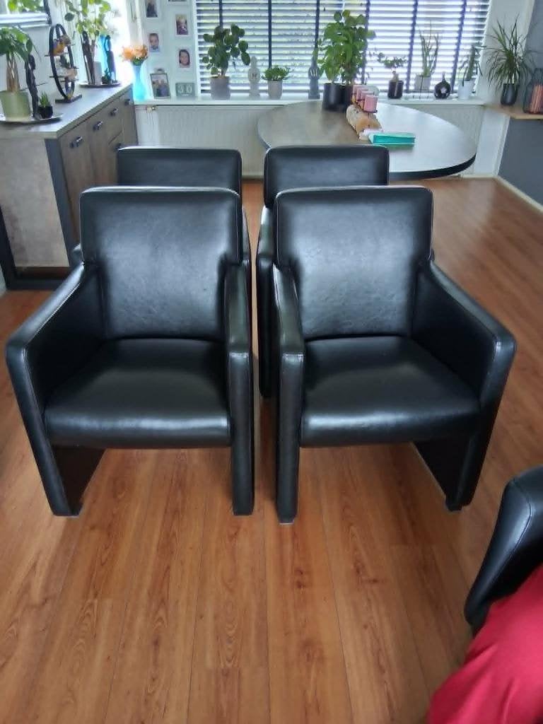 4 eetkamerstoelen, Ophalen, Gebruikt, Zwart, Leer