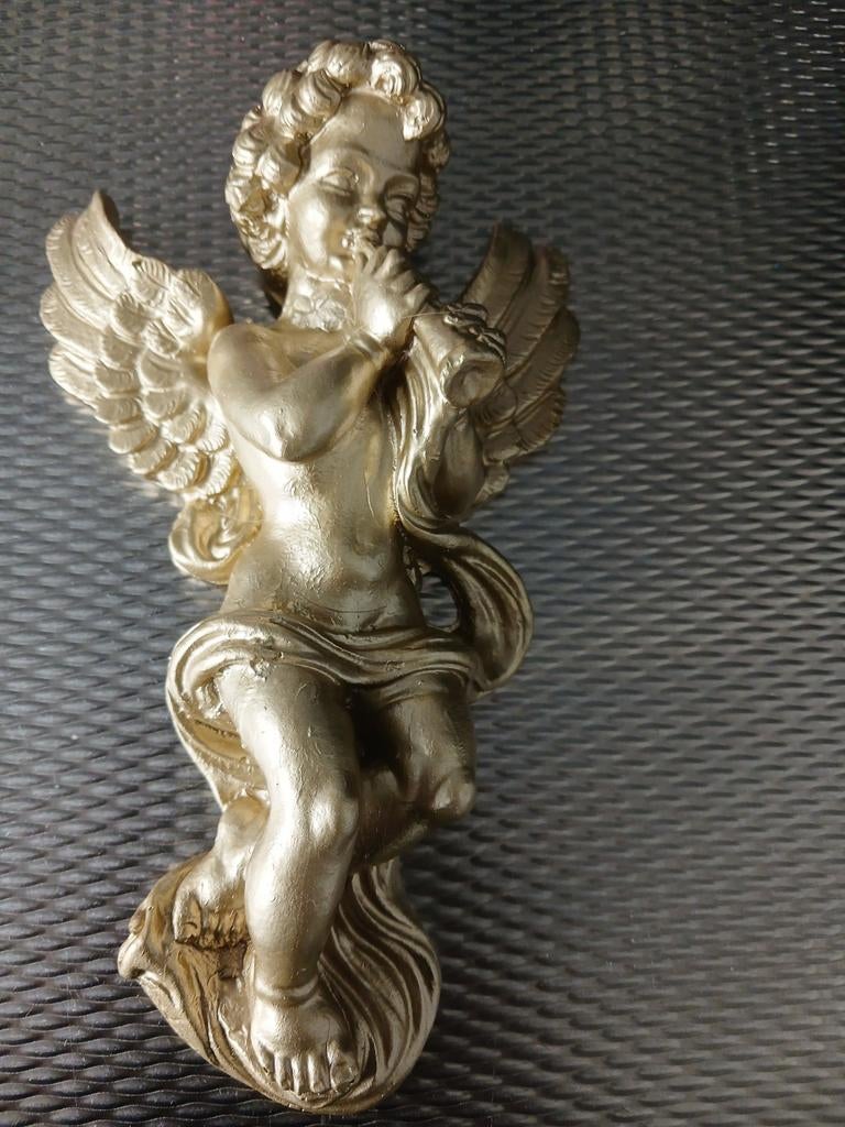 Gouden engel met trompet -wand decoratie, Huis en Inrichting, Woonaccessoires | Wanddecoraties, Ophalen, Gebruikt