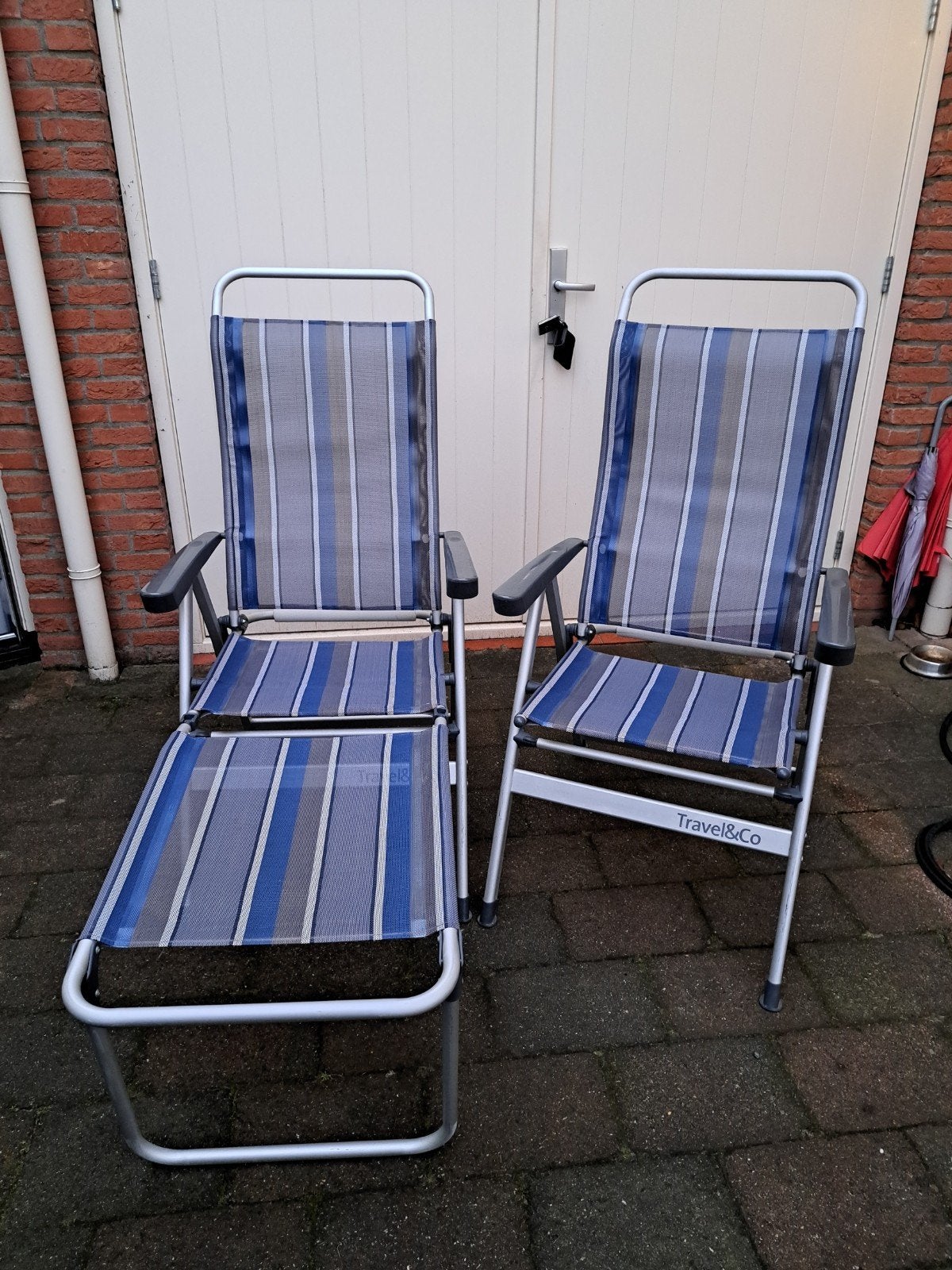 2x ANWB Travel & Co campingstoel met kussens en beensteun, Caravans en Kamperen, Ophalen