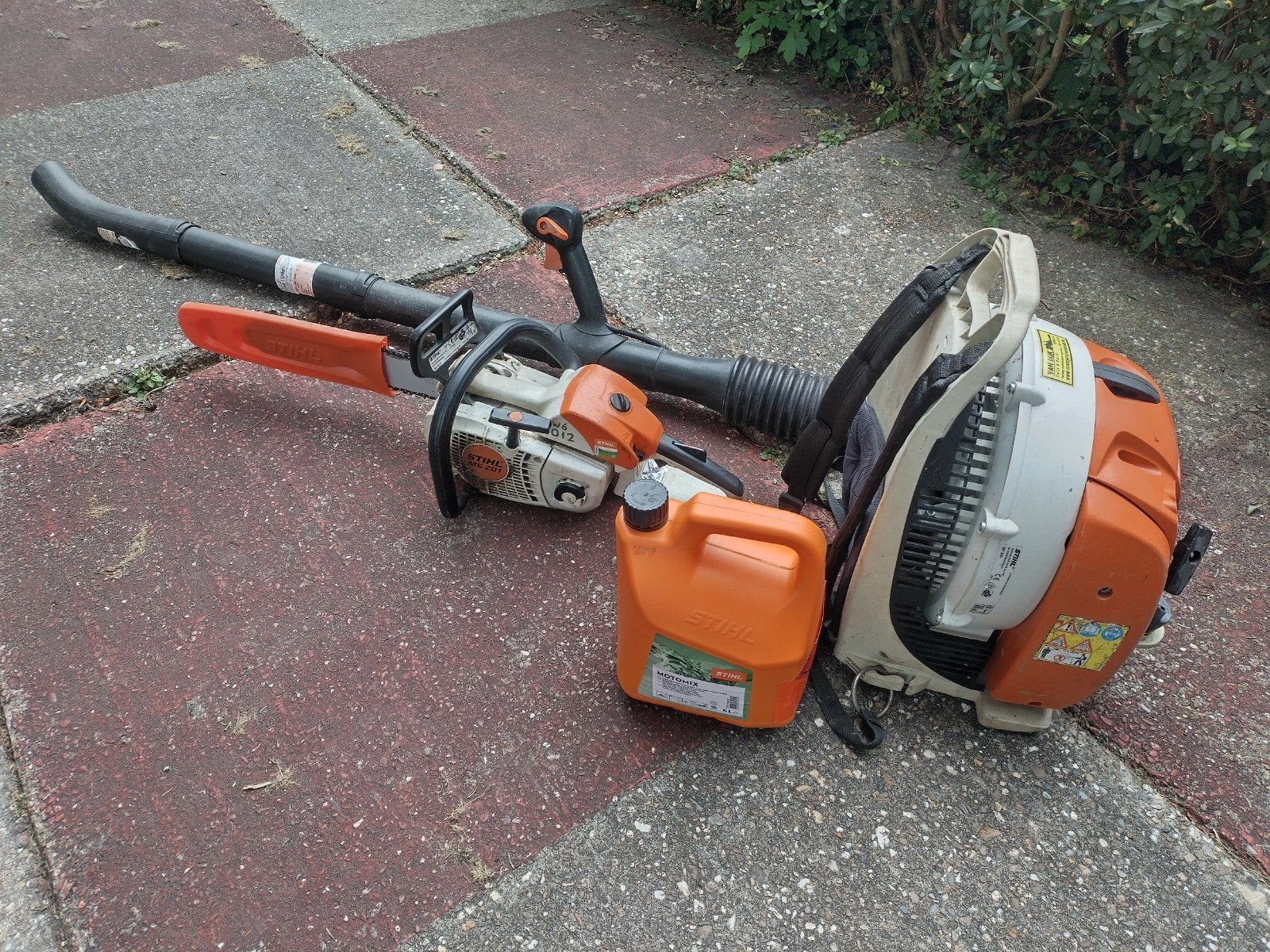 Professionele set, Stihl MS 201 kettingzaag en BR 350, Ophalen, Gebruikt, Benzine