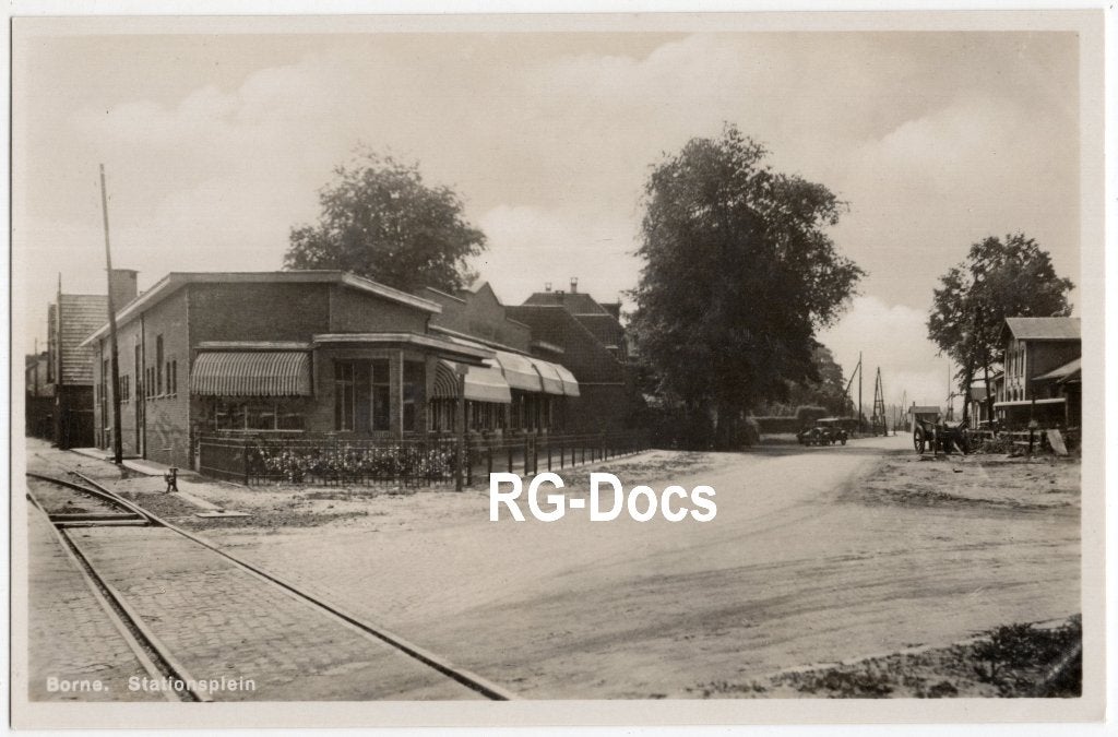 Ansichtkaart - Fotokaart Stationsplein Borne Rails ca. 1930, Ophalen of Verzenden, 1920 tot 1940, Ongelopen, Overijssel