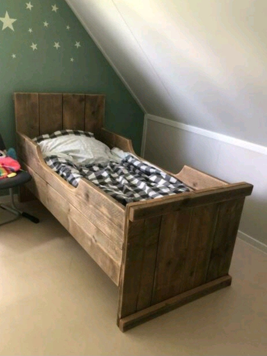 Juniorbed peuterbed 160x70 steigerhout junior peuter bedje, Gebruikt, 70 tot 85 cm, 140 tot 160 cm, Ophalen