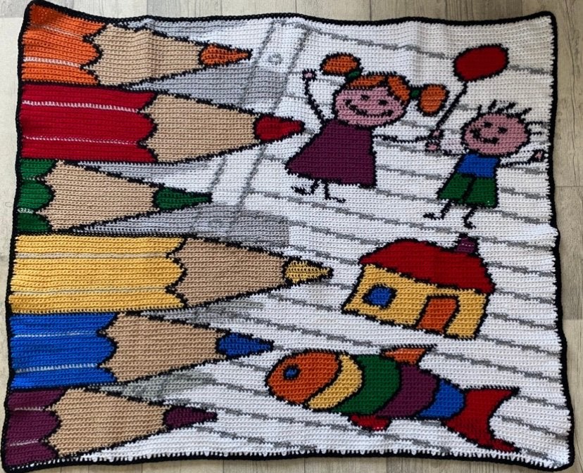 Coloured Pencils blanket, 85 cm, Handgemaakt, Acryl, Nieuw