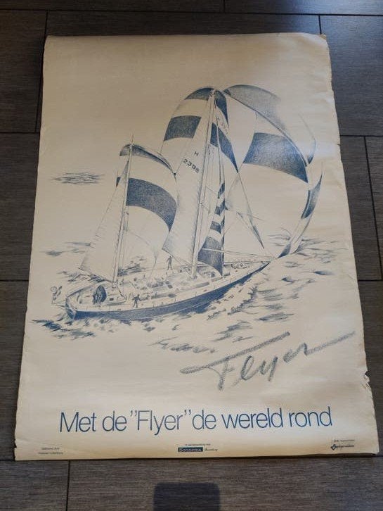 Historische Poster: Met de "Flyer" de wereld rond, Verzamelen, Posters, Ophalen, Gebruikt, A1 t/m A3