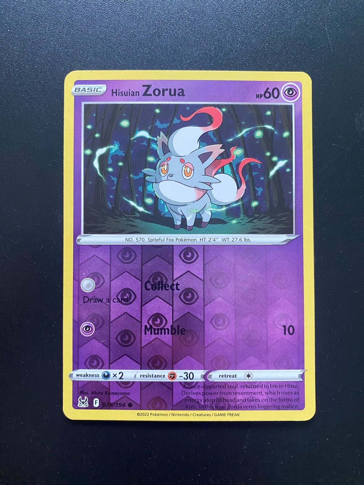 Hisuian Zorua 075/196 Reverse Holo Pokémon Lost Origin, Ophalen of Verzenden, Zo goed als nieuw, Losse kaart, Foil