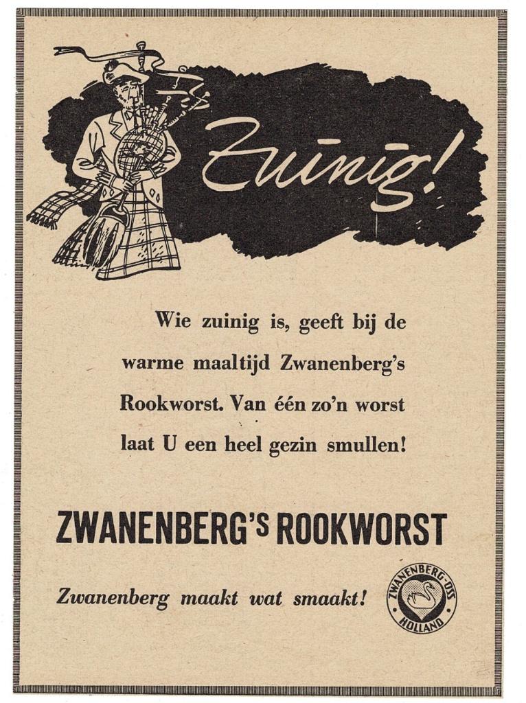 Zuinig ! ZWANENBERG Maakt wat smaakt 1950, Verzamelen, Verzenden, Zo goed als nieuw, Reclamebord