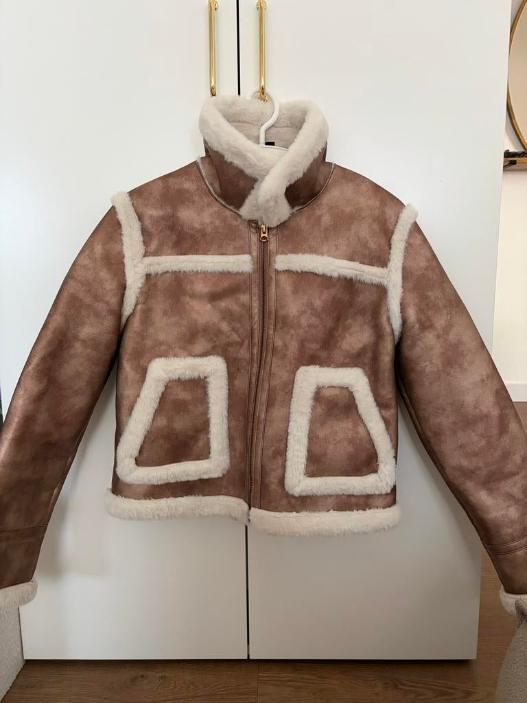 French Connection Shearling Look Jas Maat M, Ophalen of Verzenden, Zo goed als nieuw, Maat 38/40 (M), Bruin