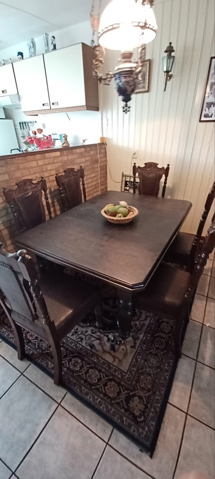 Antieke eethoek met 6 stoelen, Antiek, Gebruikt, Ophalen of Verzenden, Vijf personen of meer