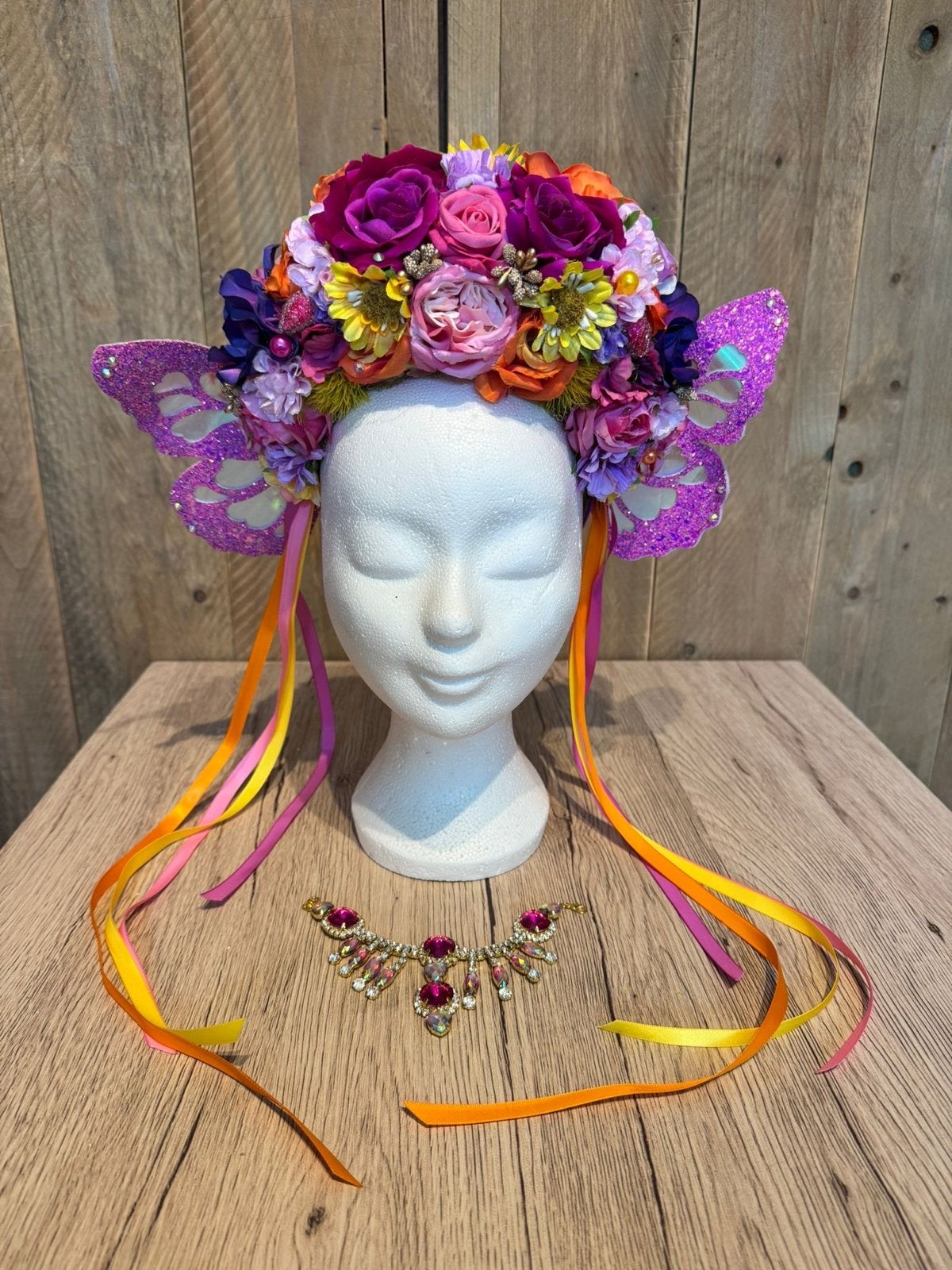 Vlinder Haarband met Bloemen en Glitter - Label 11-11, Ophalen, Nieuw, Feestartikel, Fantasy