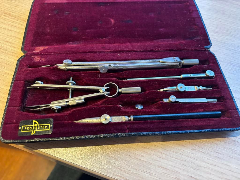 Vintage Proebster passer set in etui, Antiek en Kunst, Antiek | Gereedschap en Instrumenten, Ophalen of Verzenden
