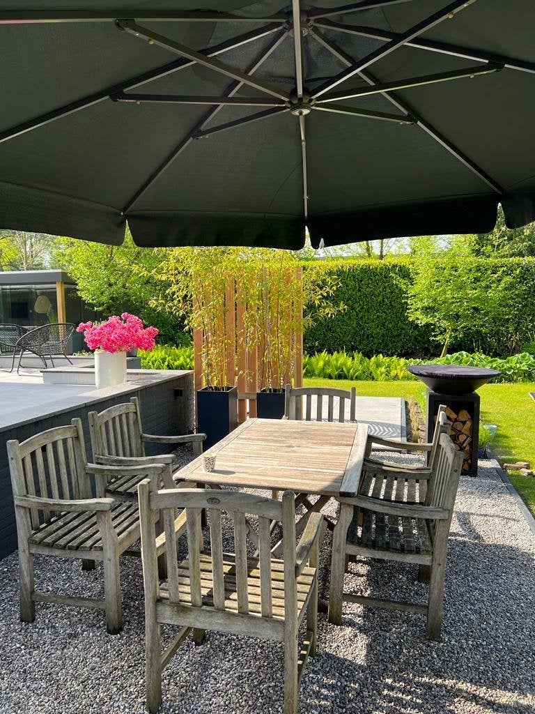 Teak tuinset met 6 stoelen, Ophalen, Gebruikt, Eettafel, 6 zitplaatsen