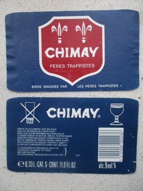 bieretiket Belgie 27-7 (11K) chimay, Verzamelen, Biermerken, Ophalen of Verzenden, Gebruikt, Overige typen, Overige merken