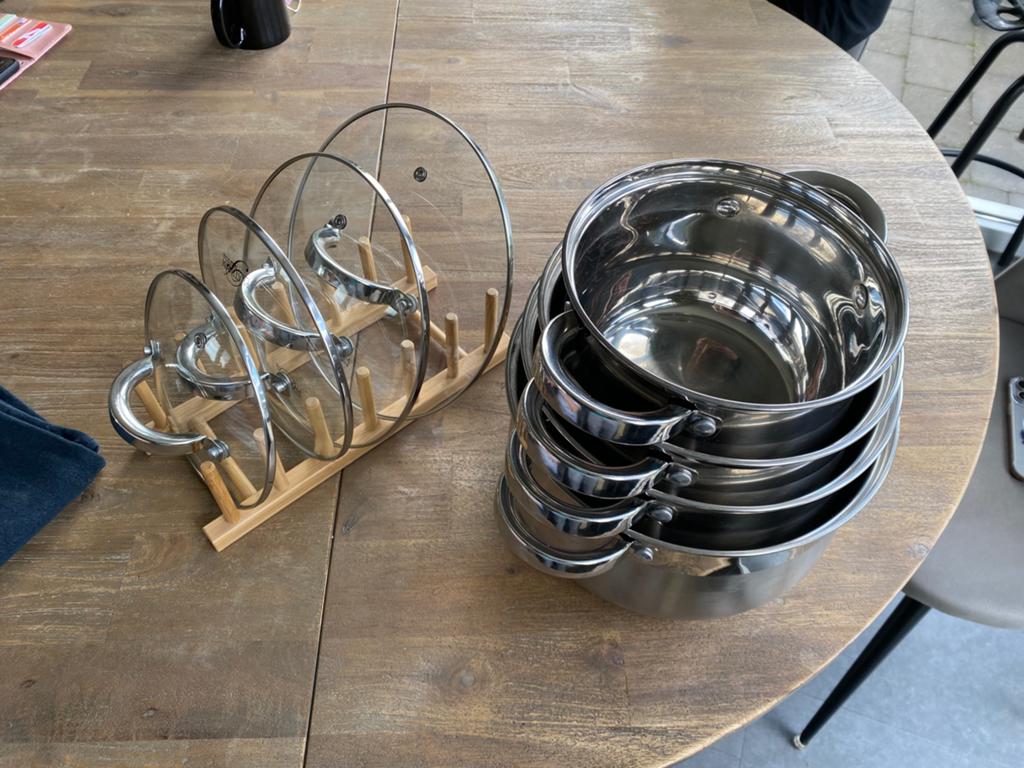 Pannenset, Huis en Inrichting, Keuken | Potten en Pannen, Ophalen, Pannenset, Zo goed als nieuw, Rvs