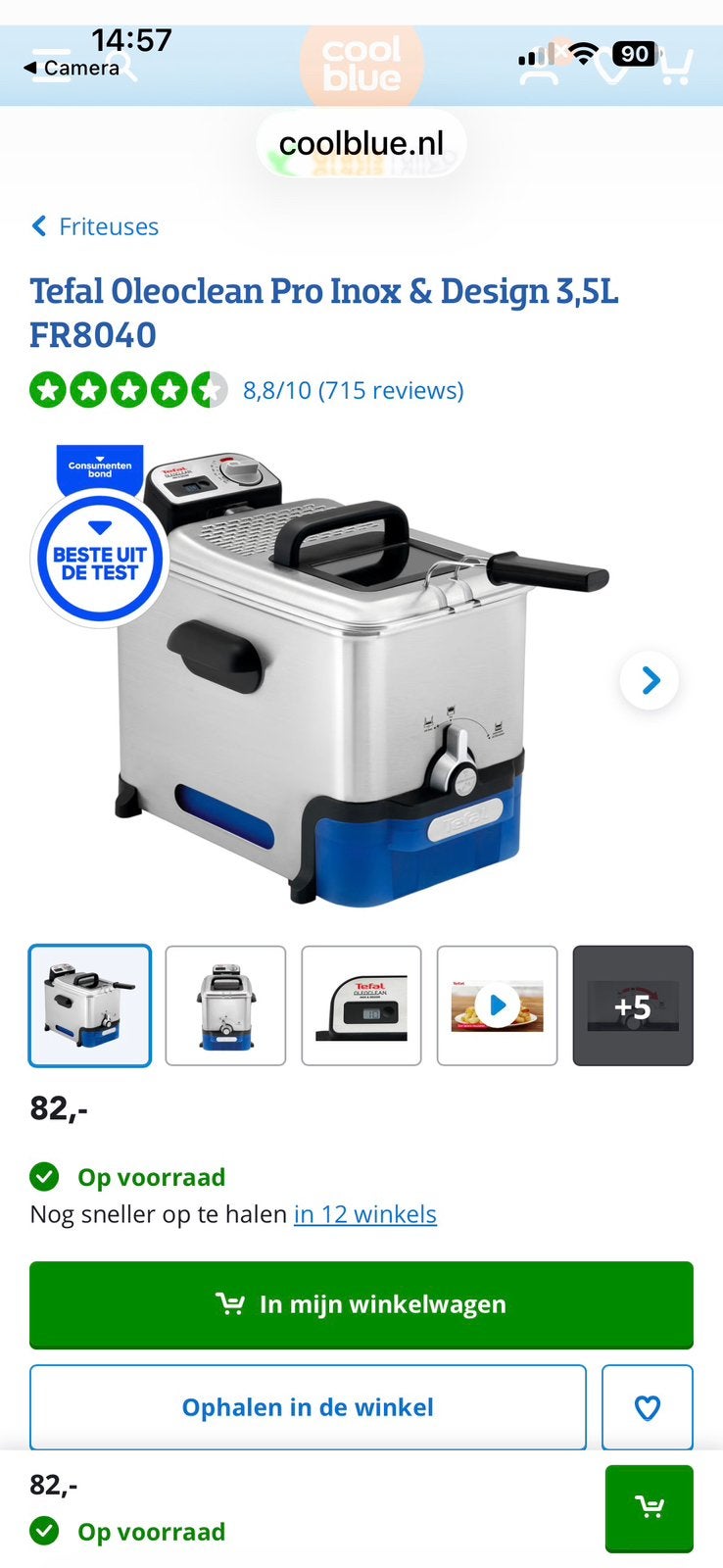 Tefal friteuse, Witgoed en Apparatuur, Frituurpannen, 3 tot 4 liter, Ophalen, Gebruikt, Uitneembare binnenpan
