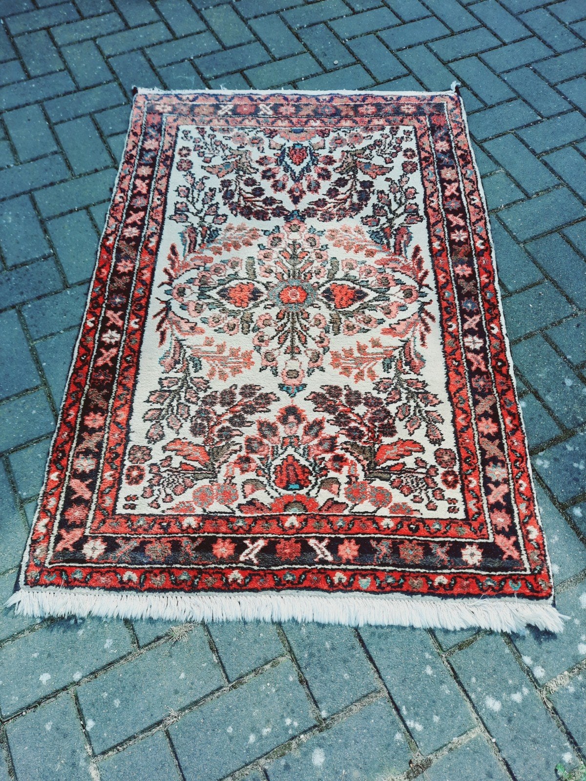 Vintage Perzisch tapijt, handgeknoopt, rood/beige 1.30 x 86, Gebruikt, 100 tot 150 cm, Bruin, Rechthoekig