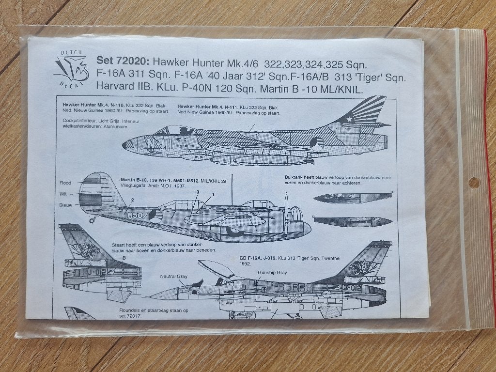 1:72 1/72 Dutch Decal 72020: Hawker Hunter Mk.4/6 322,323,32, Overige merken, 1:72 tot 1:144, Nieuw, Ophalen of Verzenden