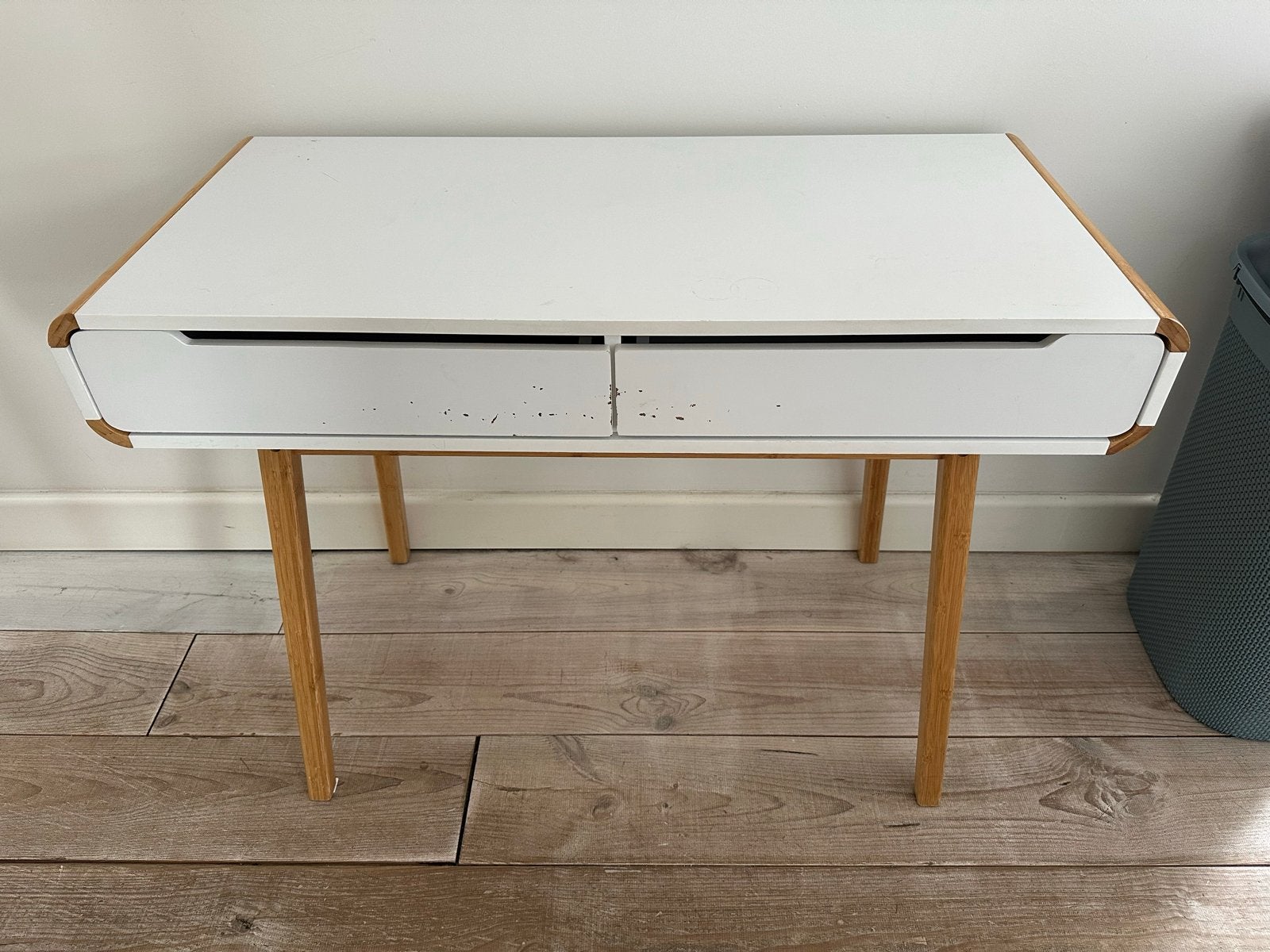 Make-up tafeltje / Bureau met 2 lades wit & bamboe, Ophalen, Gebruikt, 75 cm of meer, 60 cm of meer