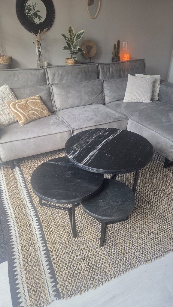 Salontafel set van 4 - Marmerlook met stalen onderstel, Huis en Inrichting, Tafels | Salontafels, Ophalen, Gebruikt, 50 tot 100 cm