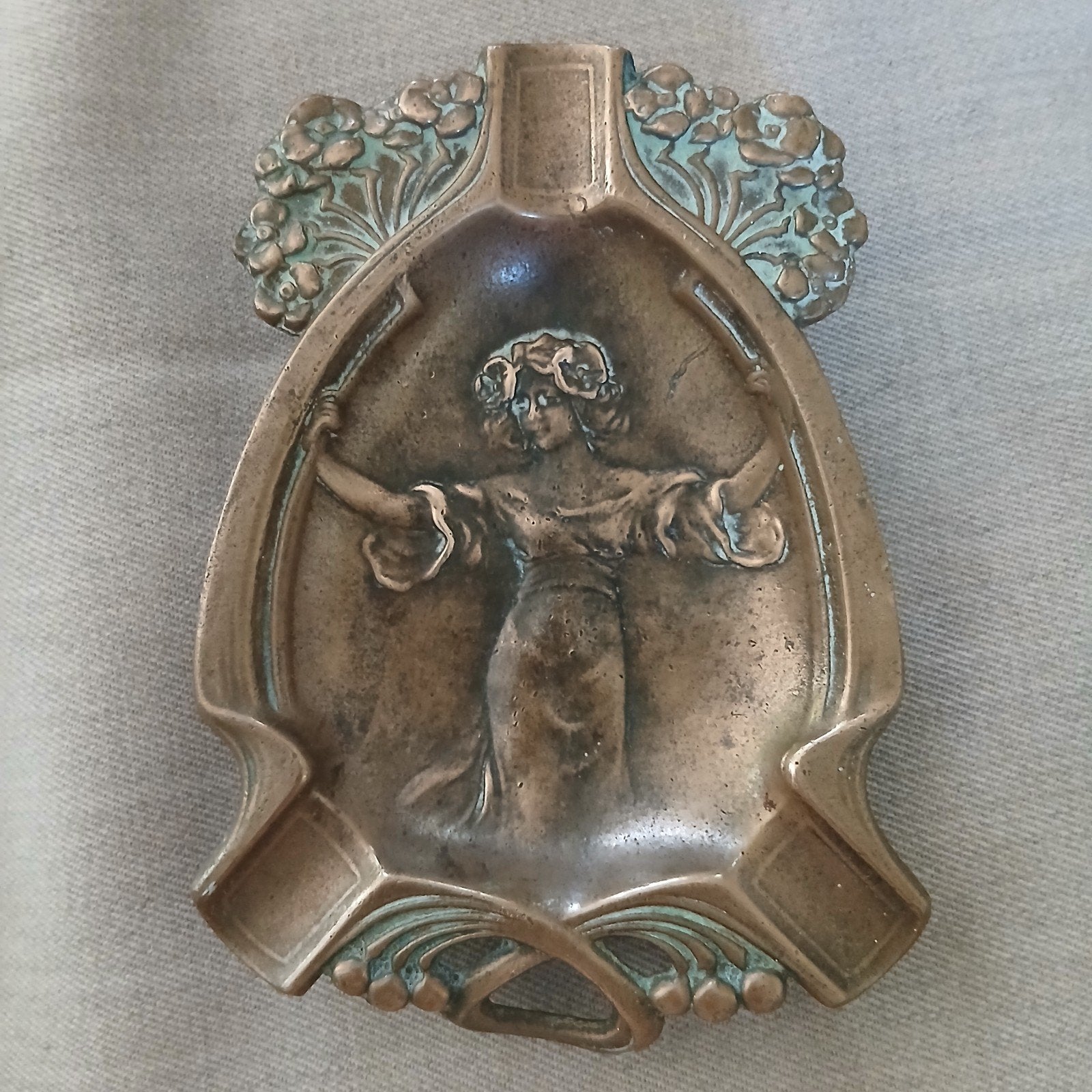 Art Nouveau asbak, brons, messing, Ophalen of Verzenden