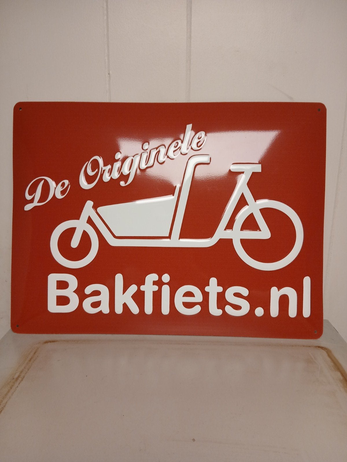 Emaille reclamebord De Originele Bakfiets- 39,5x30 cm, Antiek en Kunst, Ophalen of Verzenden