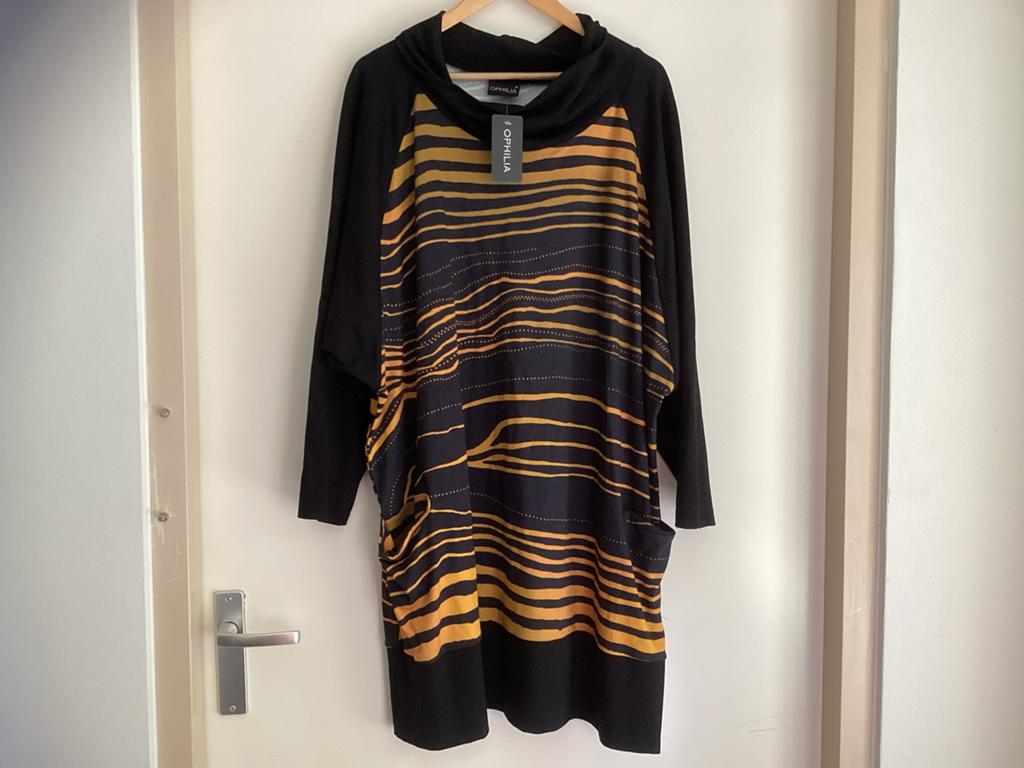Ophilia Jurk Maat 4 (48/50) Viscose/Elastan Blauw/Geel, Ophalen of Verzenden, Nieuw, Blauw, Jurk