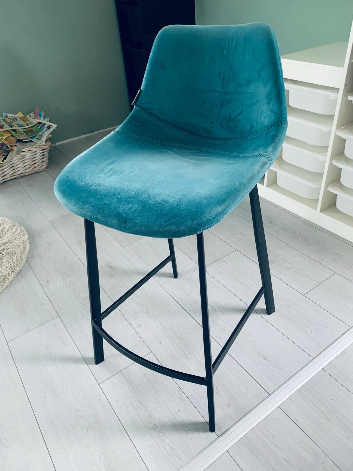Turquoise barkruk Dutch Bone, Ophalen, Gebruikt, Metaal, 90 cm of meer