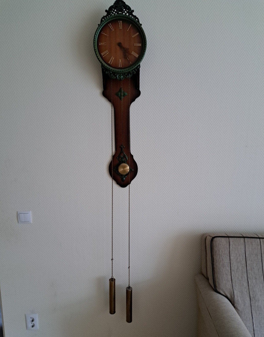 Hermle wandklok uit 1950, Ophalen, Wandklok, Analoog, Met slagwerk