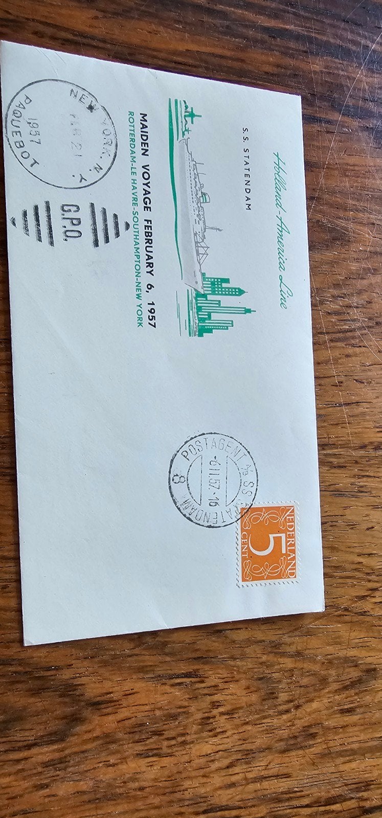 Envelop HAL s.s. Statendam - Maidentrip 1957, Verzenden, Envelop