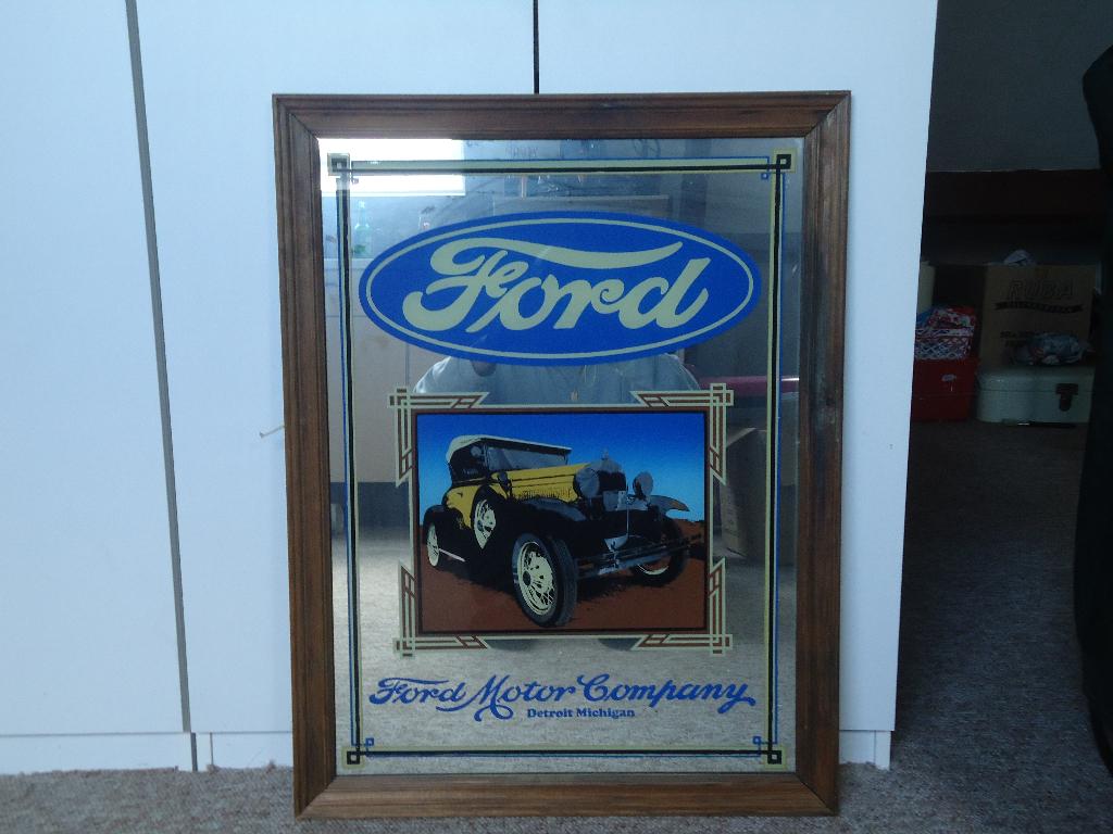 Ford reclame spiegel, Antiek en Kunst, Antiek | Spiegels, Ophalen, Rechthoekig, 50 tot 100 cm, Minder dan 100 cm