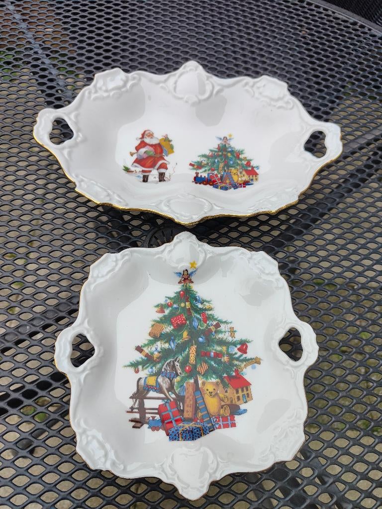 2 x AK Kaiser vintage porseleinen schalen met kerstmotief, Ophalen of Verzenden