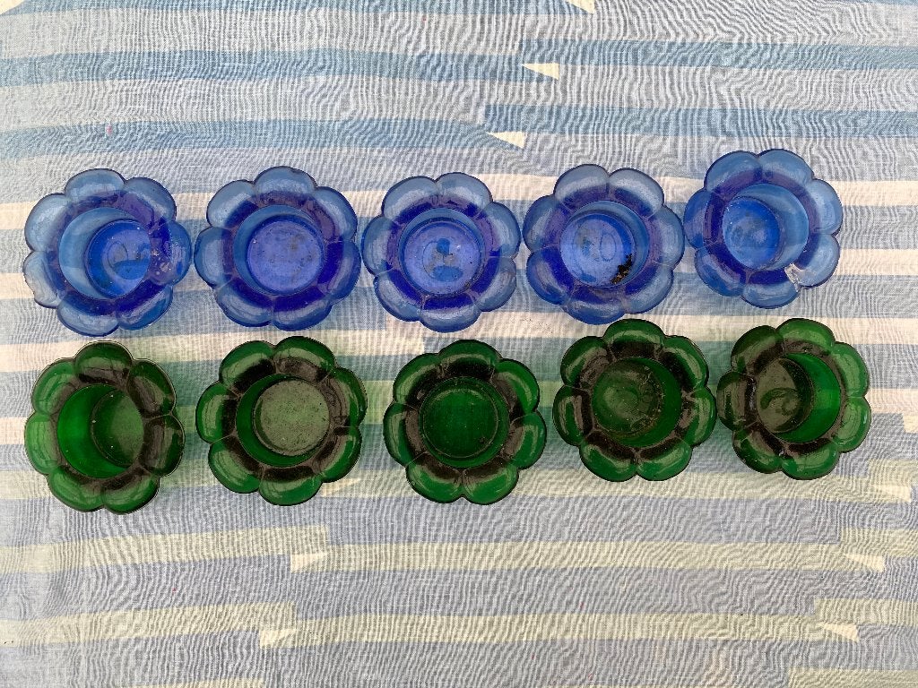 Gratis: glazen waxinelichtjes houders, Huis en Inrichting, Ophalen of Verzenden, Blauw, Overige materialen