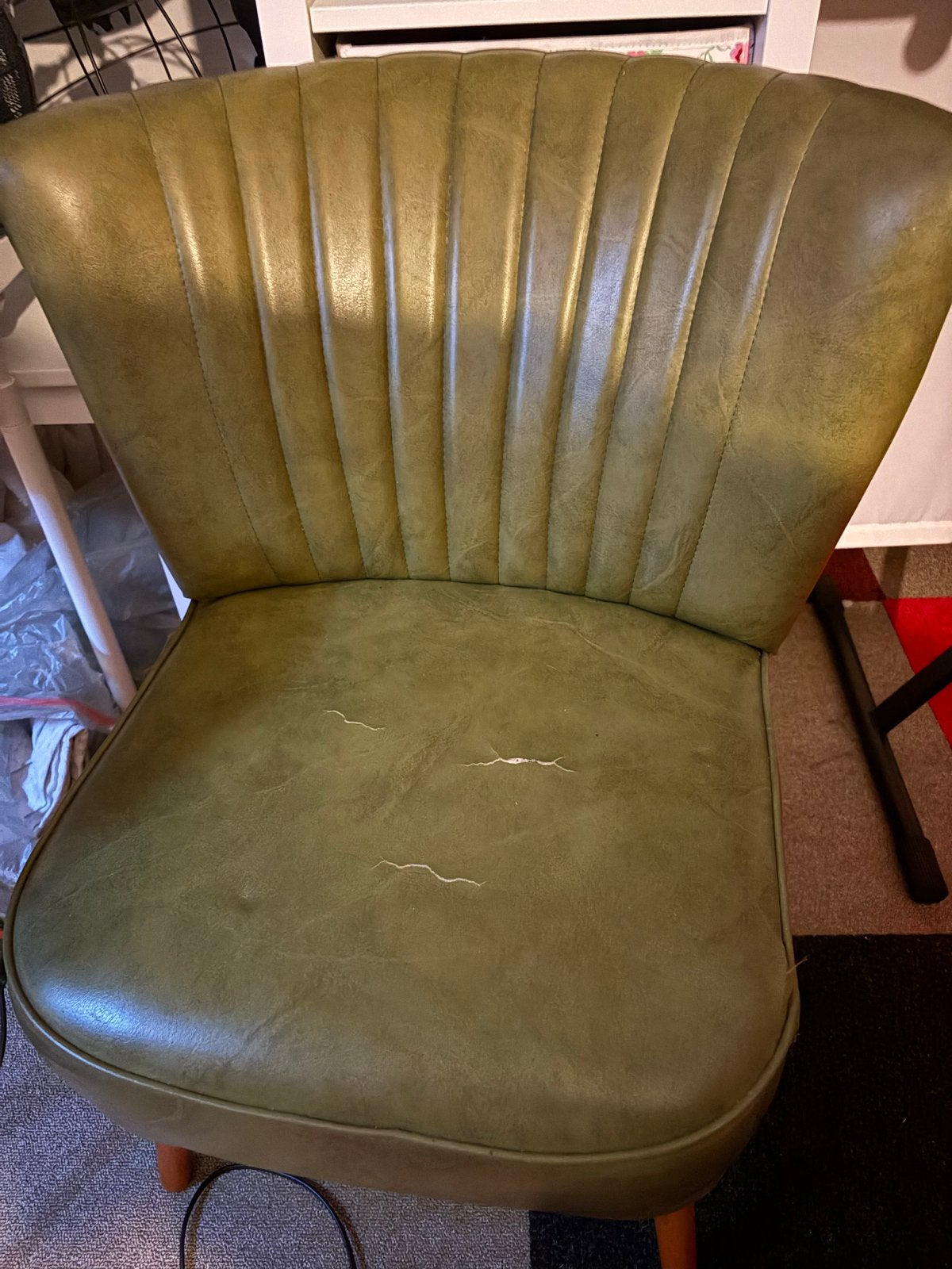 Vintage Groene Kuipstoel met Houten Poten, Antiek en Kunst, Ophalen
