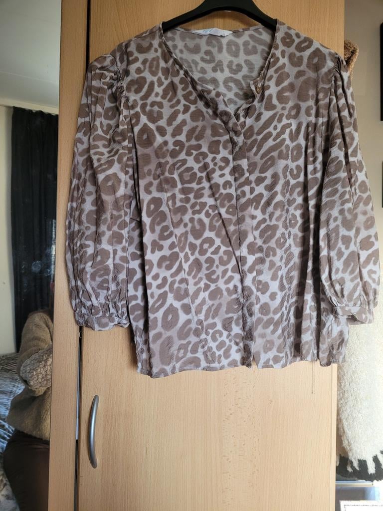 Leuke Blouse met Luipaardprint - Maat L, Ophalen of Verzenden, Gedragen, Maat 42/44 (L), Bruin