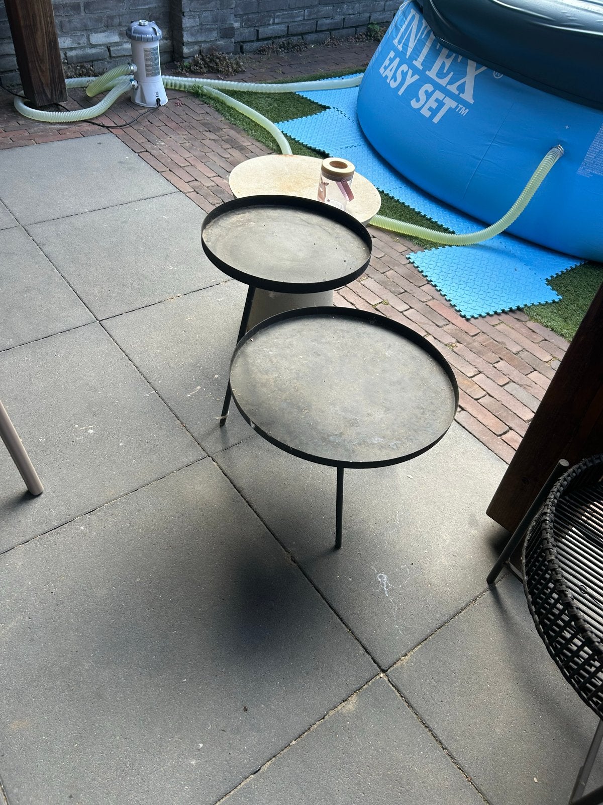 Metalen plantentafel - Set van 2 ronde bijzettafels, Minder dan 55 cm, Gebruikt, Metaal of Aluminium, Rond
