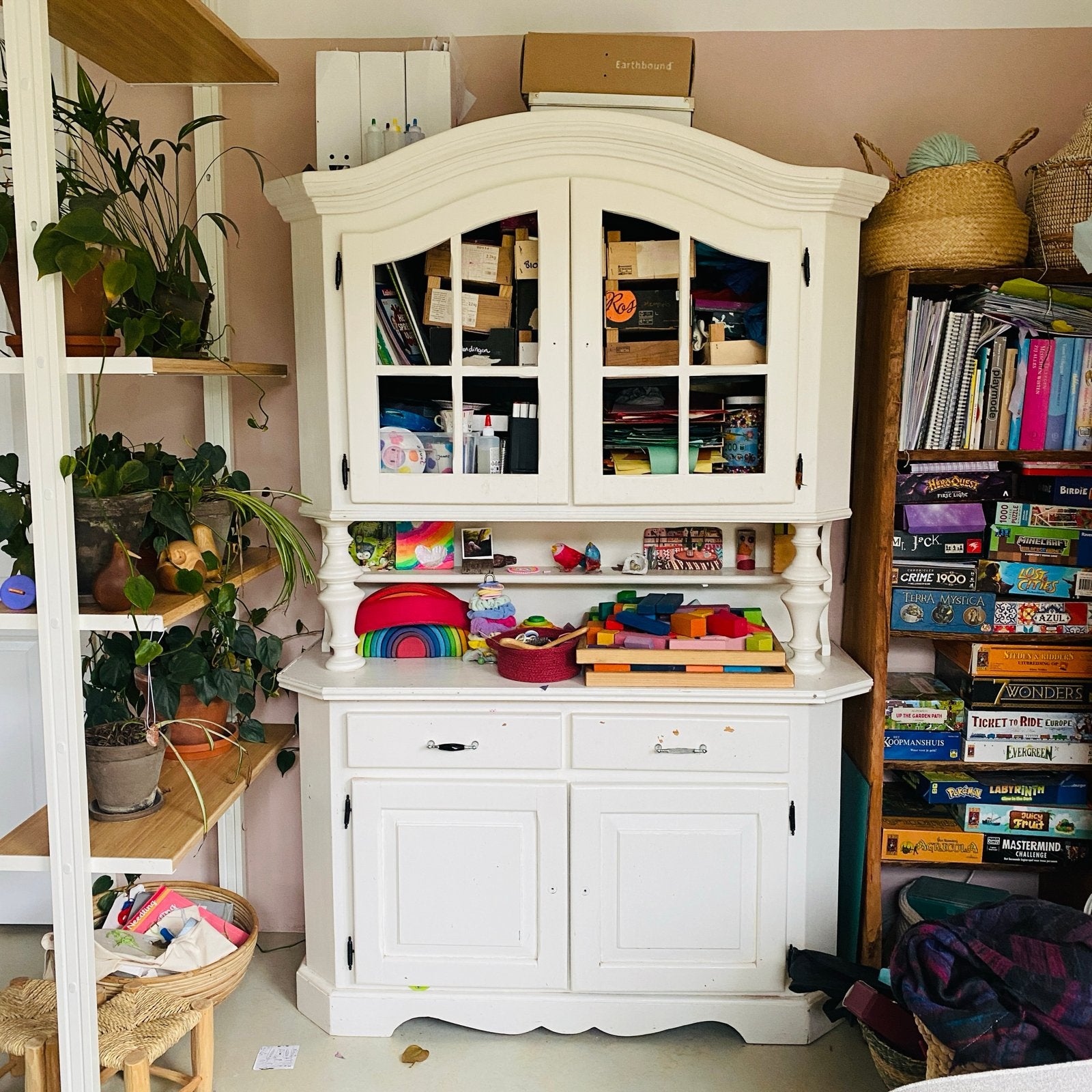 Antieke witte buffetkast - Landelijke stijl, Ophalen, Gebruikt, 100 tot 150 cm, Met lade(s)