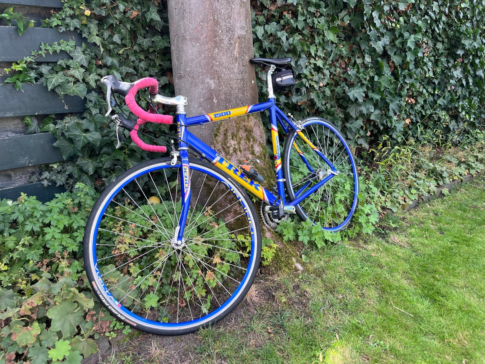 Trek 1500 racefiets - Blauw/Geel - Goede staat, Overige merken, Gebruikt, Ophalen of Verzenden, Meer dan 20 versnellingen