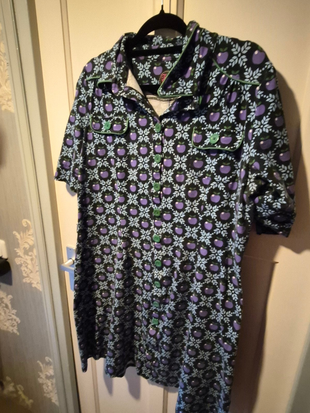 Tante Betsy jurk met appelprint - Zo goed als nieuw, Paars, Maat 46/48 (XL) of groter, Ophalen of Verzenden, Zo goed als nieuw
