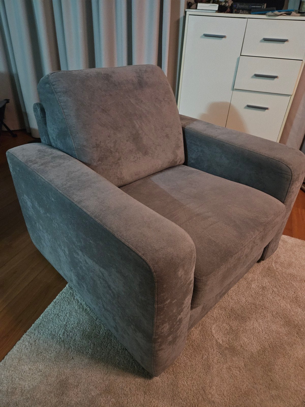 Comfortabele grijze fauteuil - 97x90 cm, Ophalen, Gebruikt, 75 tot 100 cm, 75 tot 100 cm
