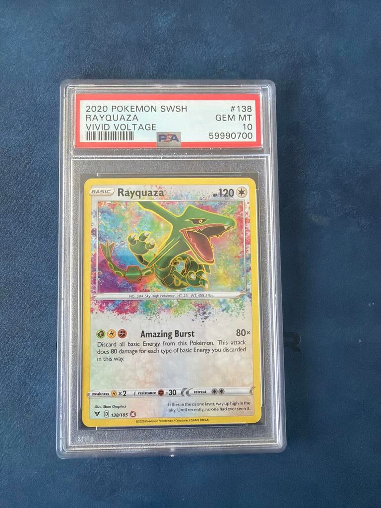 PSA 10 Rayquaza 138/185 Vivid Voltage Pokémon Kaart, Ophalen of Verzenden, Nieuw, Losse kaart