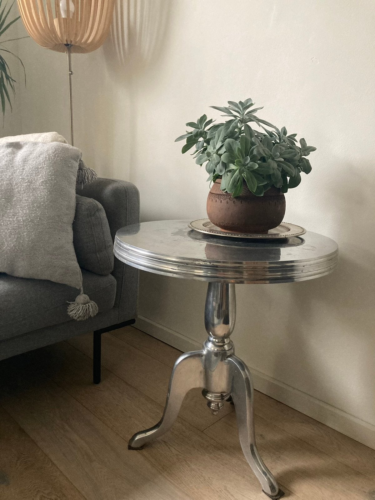 Zware Zilveren bijzettafel, Huis en Inrichting, Tafels | Bijzettafels, Ophalen, Minder dan 55 cm, Metaal of Aluminium, Rond
